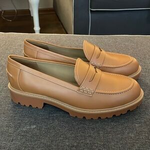 St. John’s Bay tan cognac brown Laren chunky loafers shoes sz 11 wide SH292